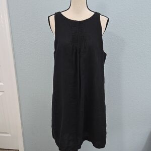 VINEYARD VINES Linen Pintuck Shift Sleeveless Black Dress Above Knee Sz 14